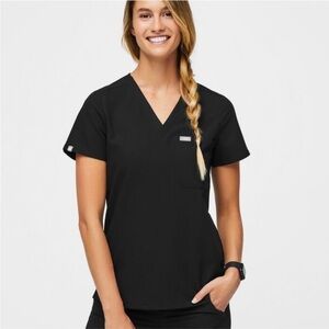 Figs Caterina Short Sleeve V-Neck Scrub Top Women's Size Large in Black - EUC!